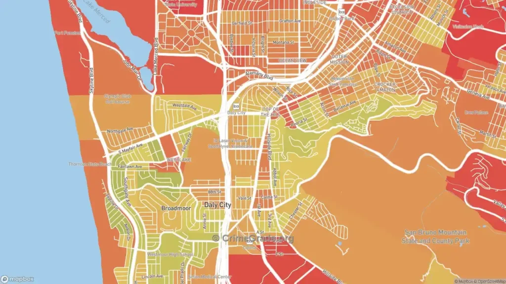 Map highlighting urban areas with higher crime rate hotspots