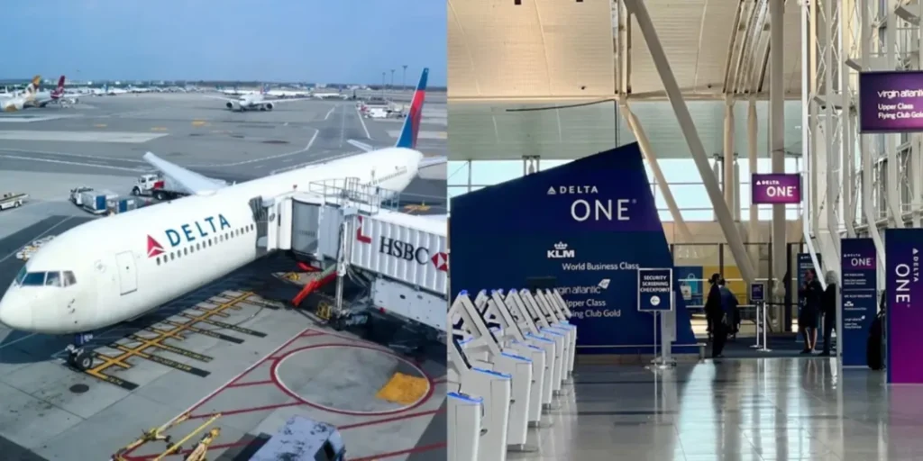 Delta Airlines plane on runway at JFK or LGA hub